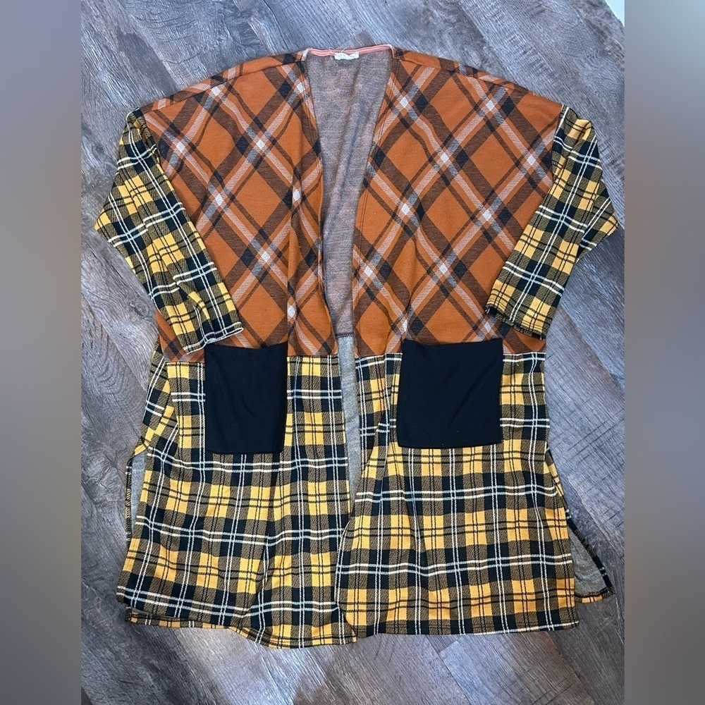BiBi Colorful Plaid Cardigan Yellow Orange